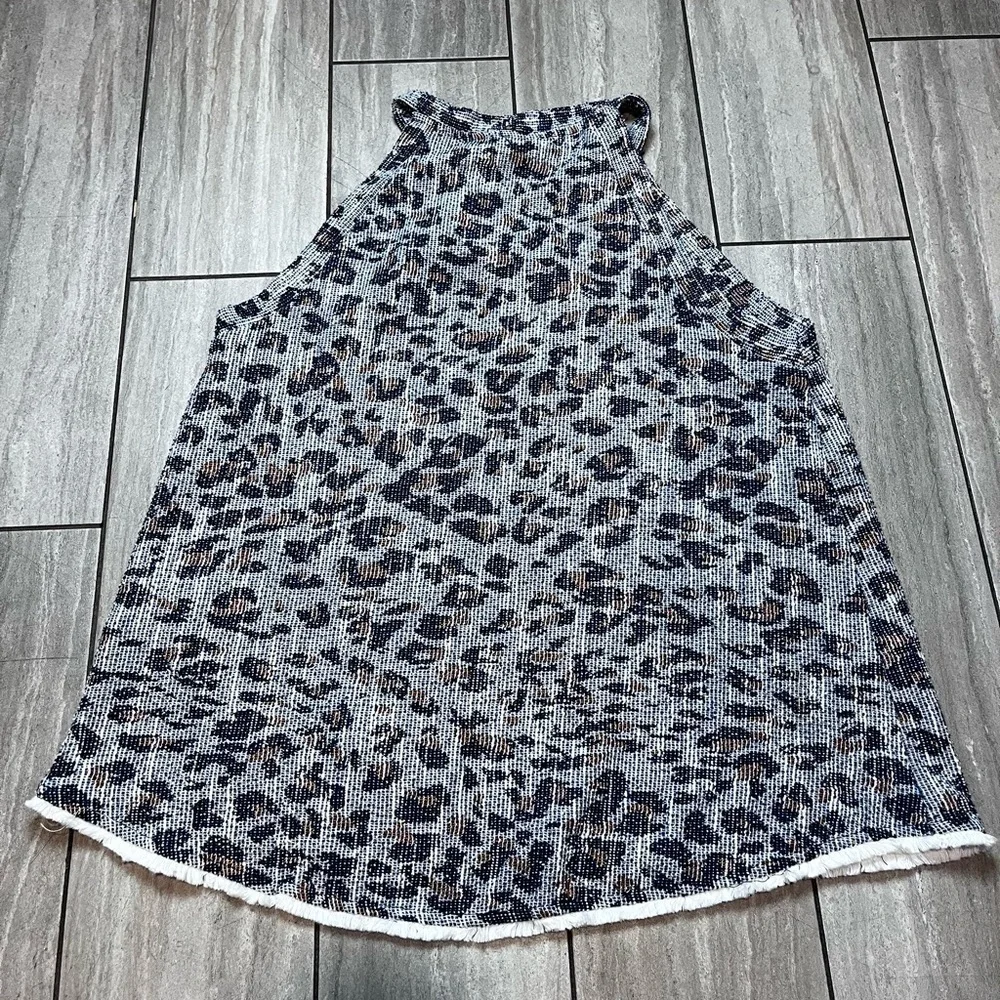 Anthropologie W5 halter tank swing top Sz L gray brown leopard print sleeveless